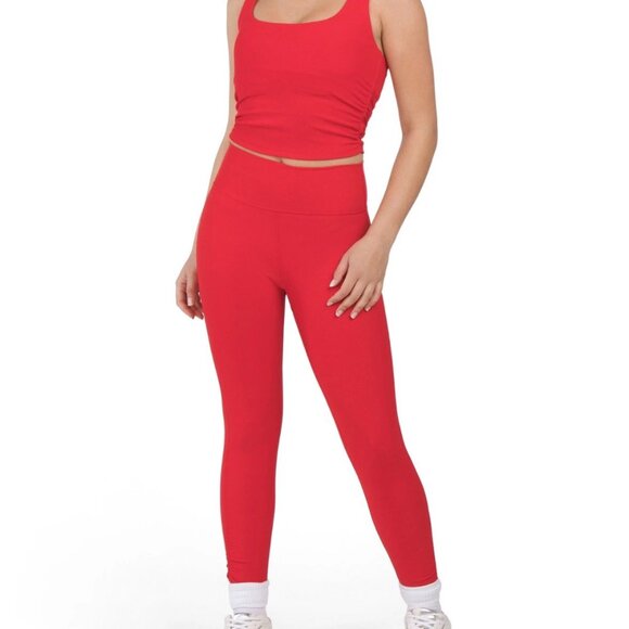 NWT Wilo the Label Ruched Tank Top and Leggings Set in Fire Red - Picture 1 of 11